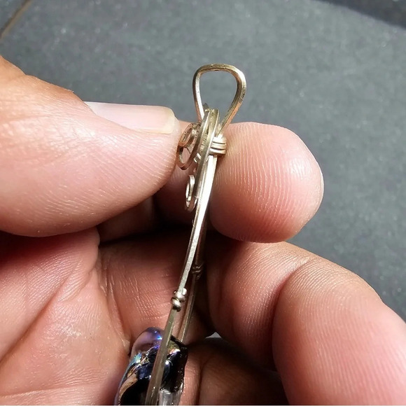 Sterling Silver Wire Wrapped Dichroic Glass Rainbow Green Blue Pendant - Picture 8 of 10